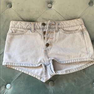 Vintage light wash button up jean shorts